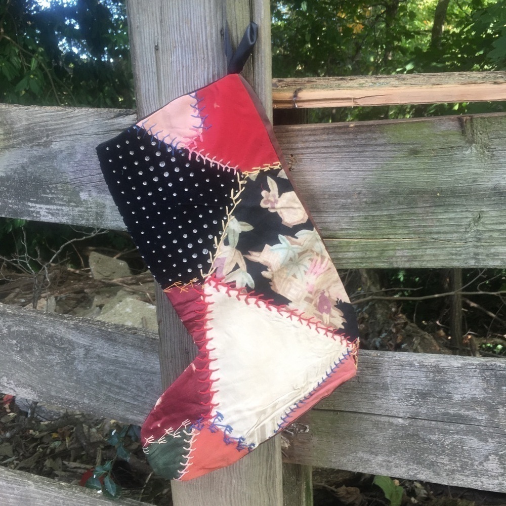 Antique Crazy Quilt Christmas Stocking Bohemian